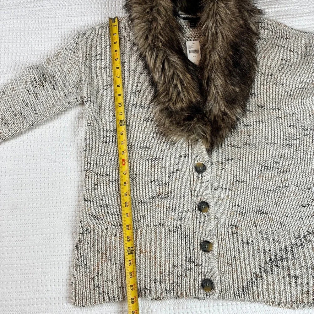 NWT Lane Bryant Cardigan Sweater Removable Faux Fur Trim 18/20 Chunky Wool Blend